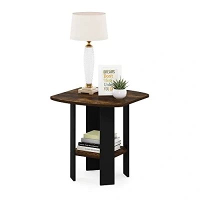 Imagen de Furinno Diseño Simple Auxiliar, mesita de Noche, con cajón, Madera ingeniería, Pino Ámbar/Negro, 50.8 (D) x (W) 49.8 (H) cm