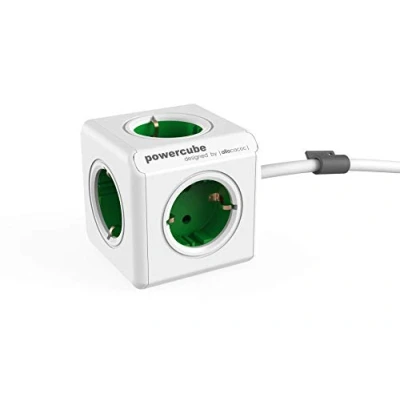 Imagen de allocacoc PowerCube Extended, Ladrón multiple con 5 enchufes en forma de cubo (blanco y verde)