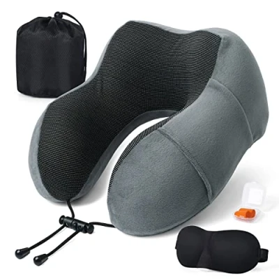 Imagen de Almohada de Viaje para Cuello, Cervical Oficina Avión Tren Coche Viajando, Cuello Viscoelastica Espuma Memoria, Cojin con Máscara Ojos, Tapones y Bolsa