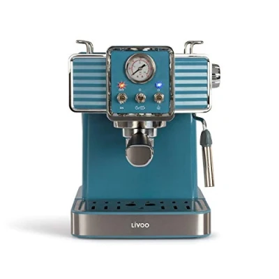 Imagen de Livoo DOD174 Cafetera Expresso 15 Bares, Calentador Thermoblock Boquilla de vapor para capuchino, leche caliente Look retro azul, 1350W