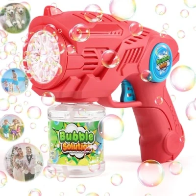 Imagen de ZWOOS Pistola de Burbujas para Niños Electrica, Maquina Jabon Recargable con 110ml Solución Burbujas, Bubble Gun Boda/Cumpleaños/Fiesta,(Rosa)