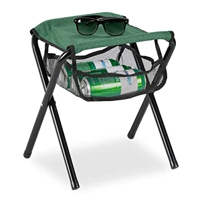 Imagen de Relaxdays Taburete Plegable, Bolsa Malla, Resiste 120 kg, Banqueta Camping, Portátil, Ligero, Silla, 39x29x35 cm, Verde, Hierro, 1 Pieza