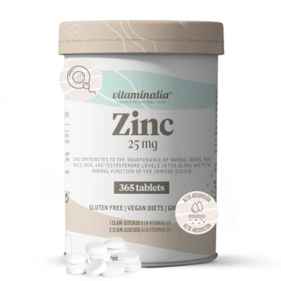 Imagen de Gluconato de Zinc (25mg Zinc) Vitaminalia 365 Tabletas para 1 Año Suplementación = Comprimido al Día Alta Biodisponibilidad No GMO, Vegano, Sin Gluten