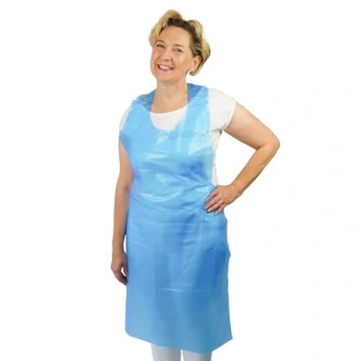 Imagen de ARNOMED delantal de plastico PE 50 uds, impermeable, desechable 18µ grosor, pack delantales desechables 75x125cm, azul, resistente al aceite