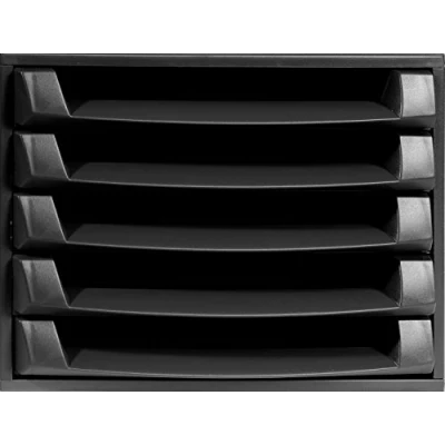 Imagen de Exacompta 221014D Módulo individual con 5 cajones para documentos A4+, abiertos, stop de seguridad 387x284x218 mm THE BOX Negro