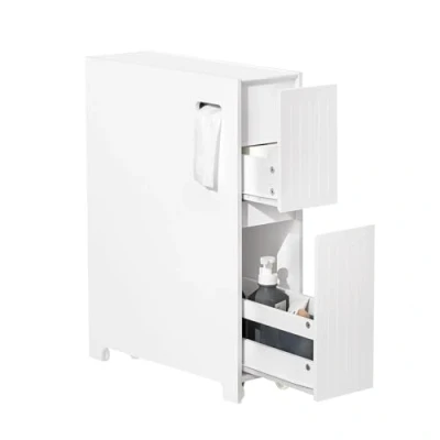 Imagen de SoBuy BZR111 W Estantería Estrecha para Nichos Baño Armario Móvil Multifuncional de Almacenaje Mueble Auxiliar con 2 Cajones y 4 Ruedas 60 x 20 75 Blanco ES