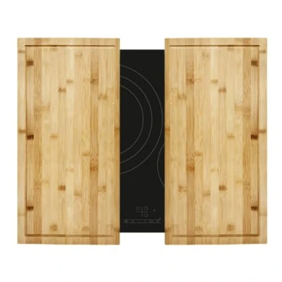 Imagen de Cubre vitrocerámica E induccion, Juego de 2 Tablas Cortar Madera Bambú Natural nórdica 56x54x4 cm, Protector Salvaencimeras
