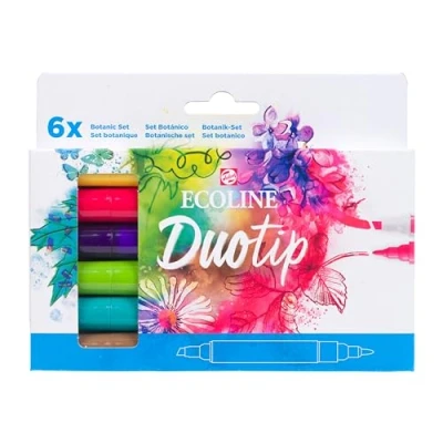 Imagen de Ecoline Duotip Rotuladores de Acuarela Líquida Set 6 Colores Botánicos con Punta Fina y Ancha Cincel