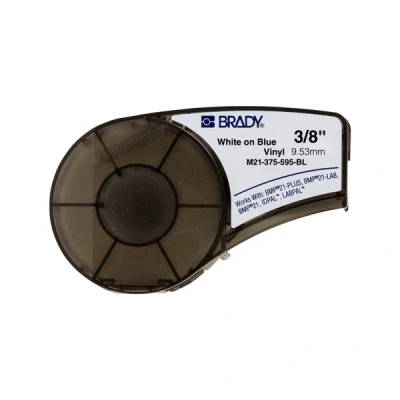 Imagen de Brady Cinta de vinilo para impresoras Etiquetas M211 y M210 adhesivas cables nombres Blanco sobre azul (9.53mm x 6.40m) M21 375 595 BL