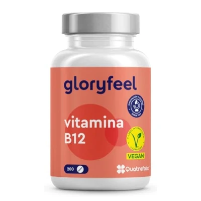 Imagen de Vitamina B12 1000mcg + 400mcg Ácido fólico (Quatrefolic®) 200 Tabletas 4 en 1: Metilcobalamina, Hidroxocobalamina y Cianocobalamina, Folato activo 5 MTHF Menos cansancio