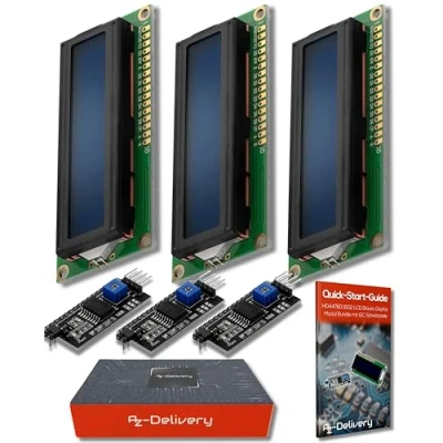 Imagen de AZDelivery 3 x HD44780 16x2 Modulo LCD Display Bundle con Interfaz I2C 2x16 Caracteres Compatible Arduino y Raspberry Pi E Book Incluido! (con Fondo Azul Blancos)