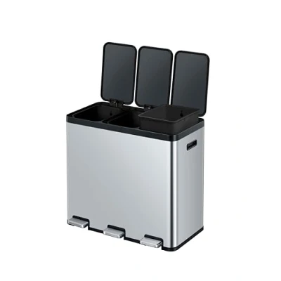 Imagen de EKO Cubo De Basura 20L + Esencial, Reciclaje Acero Inoxidable Triple Compartimento Cocina, Pedal y Cierre Suave Cubos