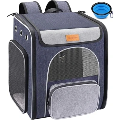 Imagen de morpilot Mochila para Gatos, de Transporte Plegable Gatos y Perros, tamaño pequeño Acampar Viajar, Transpirable Perros con Correa Interna Cuenco