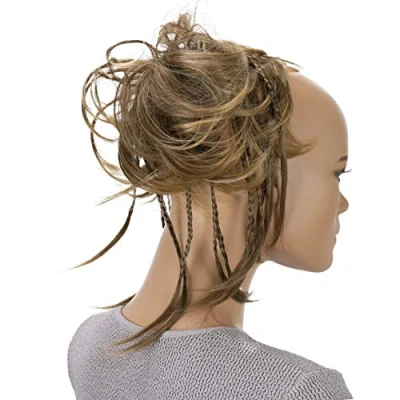 Imagen de CAISHA XXL Postizo Cinta Para El Pelo Ligeramente Ondulado Moño Anillo De Goma Con Mezcla Marrón G6D