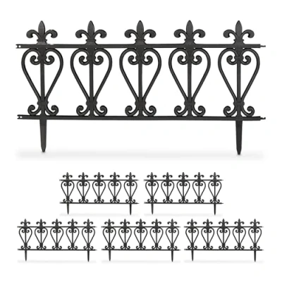 Imagen de Relaxdays Valla para Jardín de Plástico, 6 Paneles, 32,5 x 61 cm C/U, Bordes Arriate, Enchufar Entre sí, Negro