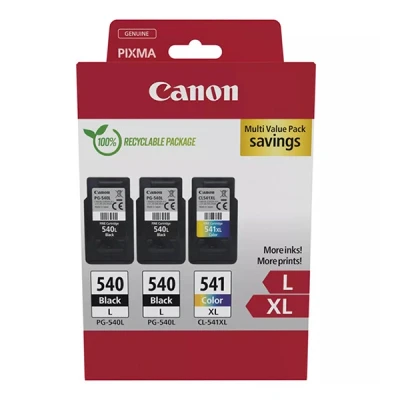 Imagen de Multipack de tinta y papel Canon Cartuchos originales PG 540L/CL 541XL Paquete 3 (2 x Negro L, 1 Color XL) fotográfico 4x6 (50 hojas) Compatible con impresoras PIXMA