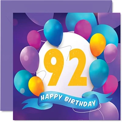 Imagen de Tarjeta de cumpleaños número 92 para hombres y mujeres, fiesta globos, tarjetas feliz hombre años, mujer, bisabuelo, abuelo, abuela,