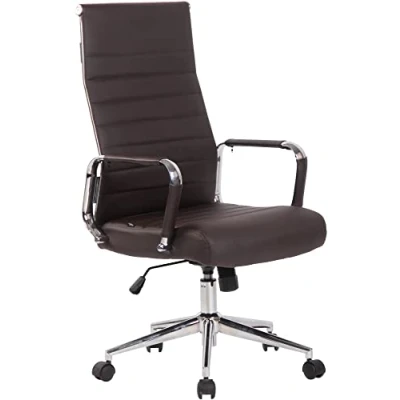 Imagen de CLP Silla De Oficina Kolumbus En Simil Cuero &amp; Base Metal con Ruedas I Escritorio Ergonómica Regulable Altura, Color:marrón