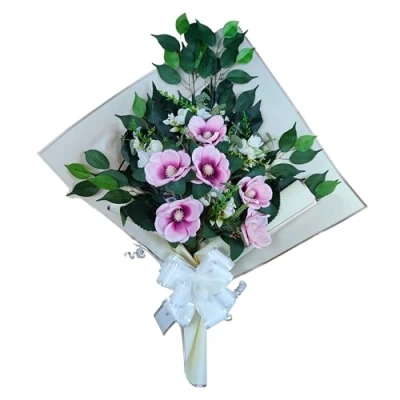 Imagen de DRW Ramo de Flores para Cementerio Artificiales con Jarron Meter en el Bote del 78x63x20 cm (Magnolias moradas)