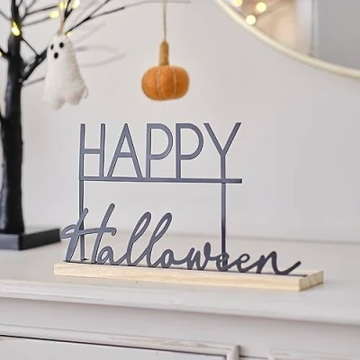 Imagen de Ginger Ray Letrero de metal para decoración mesa con texto &quot;Happy Halloween&quot;