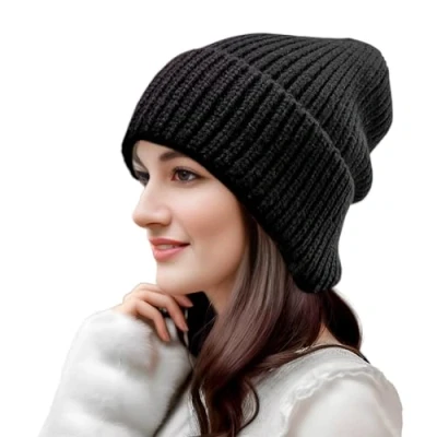 Imagen de Gorro Invierno Mujer,Gorros Mujer Hombre,Unisex de Punto Negro,Gorro Invierno,Gorro Hombre Invierno,Sombrero Cálido para Negro
