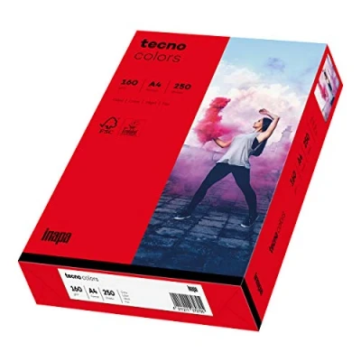 Imagen de Inapa papel para impresora de color, colores tecno Colors: 160 g/m², A4, 250 hojas, rojo intenso