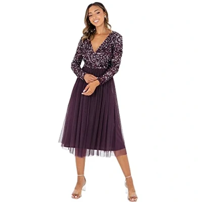 Imagen de Maya Deluxe Vestido Midi Adornado con La Parte Delantera de Deformación Falsa Dama Honor, Berry, 50 para Mujer