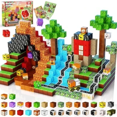 Imagen de Bloques Magneticos Construccion Niños, 100 Piezas Construcciones Magneticas, Construye un Mundo de Dinosaurios, Juguetes Creativos Montessori Regalo Pascua para Niños y Niñas 3 4 5 6 7 8 9 Años