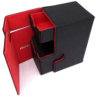 Imagen de docsmagic.de Premium Magnetic Tray Box (100) Black/Red + Deck Divider MTG PKM YGO Caja Negra/Roja