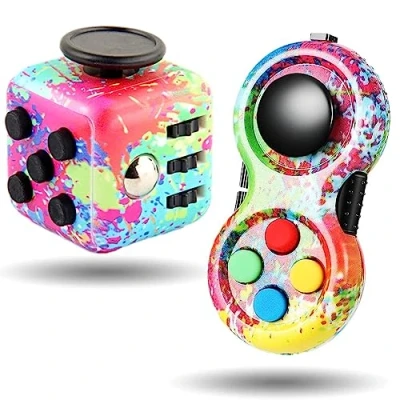 Imagen de Steemjoey 2 Piezas Juguete Antiestrés Stress Cube, Cubo Anti estrees con 6 módulos relajantes, Fidget Pad 8 Funciones de para niños y Adultos ansiedad (Color)