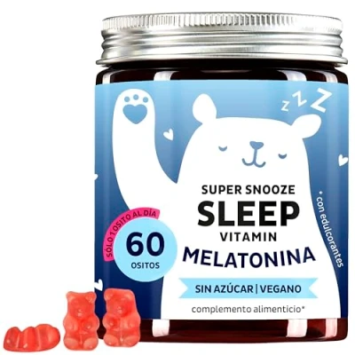 Imagen de Melatonina Gominolas para Dormir Disminuye el Tiempo de Conciliar Sueño, Alternativa a la en Spray Complementos Alimenticios Vegano y Sin Azucar 60 u Bears with Benefits