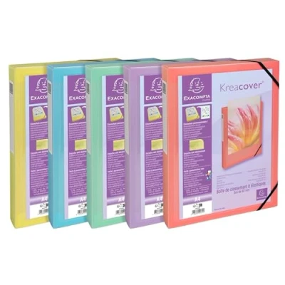 Imagen de Exacompta Ref. 59279E Kreacover Pastel 5 cajas de clasificación con gomas elásticas polipropileno espalda 4 cm dimensiones 25 x 33 para tamaño A4 se envían montadas