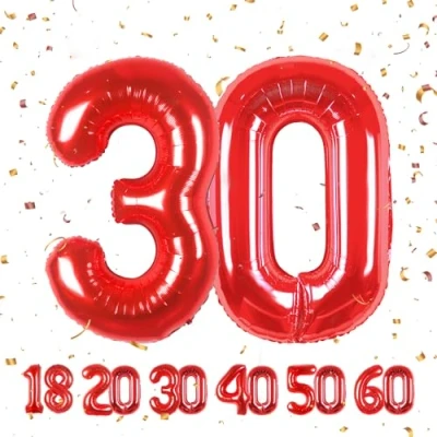 Imagen de Globos de Cumpleãnos Numeros 30 Rouge,101 CM Globo Gigantes Grandes Decoracion,Globo Numero Niño Niña Adultos decorazione,Vuelan con Helio