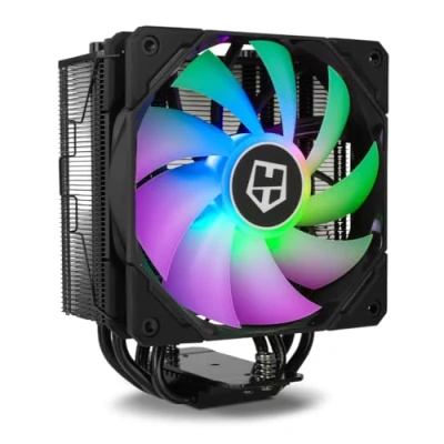 Imagen de Nox Hummer H 224 NXHUMMERH224ARGB ventilador CPU ARGB, compatible con Intel&amp;AMD, 120mm PMW, 4 heatpipes base de aluminio y cobre, color negro
