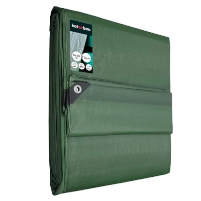 Imagen de KOTARBAU Lona, 6 x 10 m, verde, 120 g/m2, ojales reforzados, lona de protección, impermeable, resistente a desgarros, industrial o para construcción, cualquier condición meteorológica