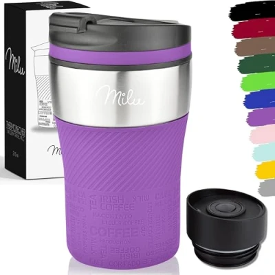 Imagen de Milu Termo Taza 210ml Vaso Termico de Viaje Café para Llevar acero inoxidable beber con aislamiento doble pared (Violeta, 210ml)