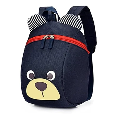Imagen de MOTOLIMO Mochilas infantiles,3D Oso de Dibujos Animados Mochila con Correa Seguridad Anti Perdió las Riendas (Azul marino)