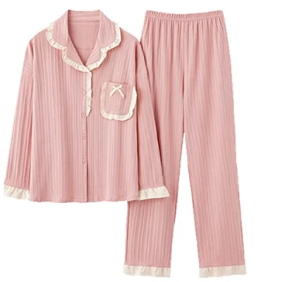Imagen de KKPW Pijamas Mujer Primavera Y OtoñO AlgodóN Puro Manga Larga E Invierno Estilo Cuello De Moda