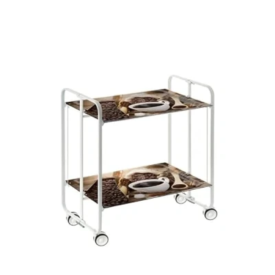 Imagen de DON HIERRO Carrito auxiliar con ruedas BAUHAUS armazón metálico color blanco, 2 bandejas 79