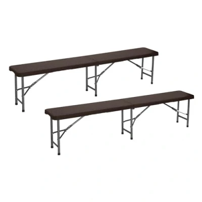 Imagen de 7H SEVEN HOUSE Pack 2 Bancos Plegables Catering Efecto Ratán 180x30x43cm 7house