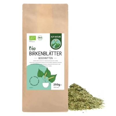 Imagen de Hojas de Abedul Orgánicas Cortadas 250g Alpi Nature, Té Sueltas, Secas para la Preparación Abedul, Hierbas y