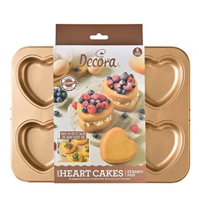 Imagen de Decora, 0070110 Molde Gold Line Mini Tortas en Forma de Corazón, 12 Cavidades Ø 9,5 cm, Ideal para Preparar Adorables Tortas, Acero Antiadherente