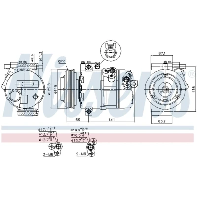 Imagen de NISSENS 890394 Compresor de Aire Acondicionado DV16 12 PAG 46 R 134 a