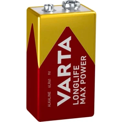 Imagen de VARTA Pilas de 9V, paquete 1, Longlife Max Power, Alcalina, para detectores incendios, humo, micrófonos