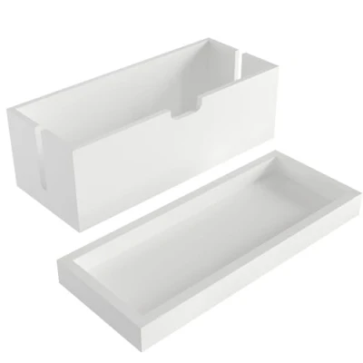 Imagen de Caja de almacenamiento cables y Organizador gestión con tapa madera bambú resistente sin plástico, Blanco KD Essentials