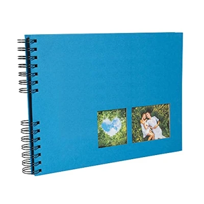 Imagen de Exacompta 15002E Álbum de fotos en espiral MILANO 150 50 páginas negras formato 32 x 22 cm cubierta papel azul efecto textil ventana personalización certificado FSC®
