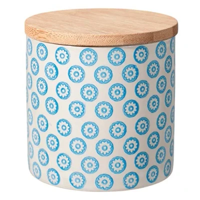 Imagen de Bloomingville Recipiente con tapa, hermético Emma Botes Cocina para Alimentos Ø 10 x H cm, azul, Cerámica, Capacidad 400 ml