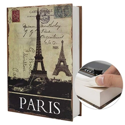 Imagen de Caja fuerte de diversión en forma libro tipo diccionario papel genuino, con cerradura código/llave (formato M combinación, París)