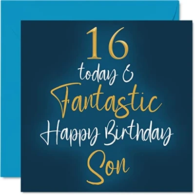 Imagen de Fantásticas tarjetas de cumpleaños 16 para hijo, hoy y fantásticas, tarjeta feliz hijo mamá o papá, regalos felicitación