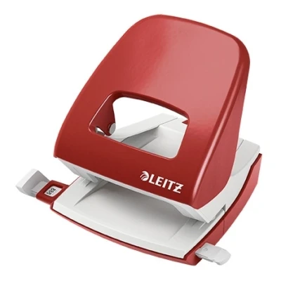 Imagen de Leitz Perforadora NeXXt WOW, Hasta 30 Hojas, Barra Guía con Marcas de Referencia, Metal, Roja Metálica, 50081026